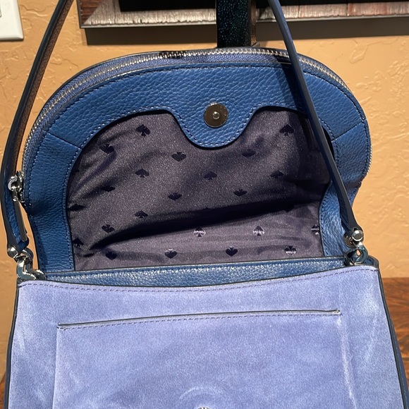 NWOT Kate Spade Blue Suede & Pebbled Leather Shoulder/Crossbody Bag MSRP $399 - Picture 8 of 11